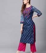 Blue printed Cotton stitched kurta sets