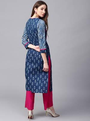 Blue printed Cotton stitched kurta sets 3