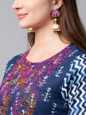 Blue printed Cotton stitched kurta sets 4
