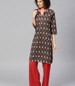 Brown printed Cotton stitched kurta sets