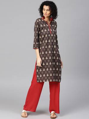 Brown printed Cotton stitched kurta sets 2
