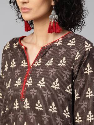 Brown printed Cotton stitched kurta sets 4