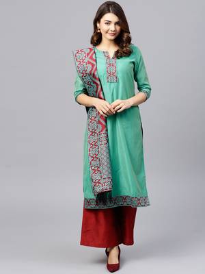 green printed Chanderi stitched kurta sets 1