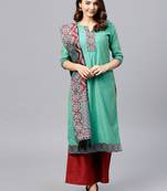 green printed Chanderi stitched kurta sets