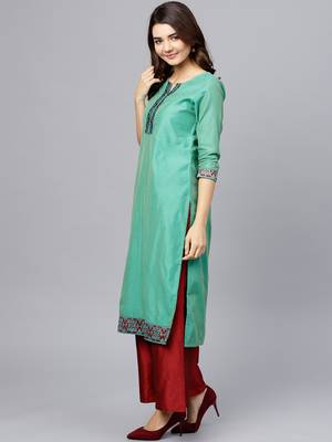 green printed Chanderi stitched kurta sets 2