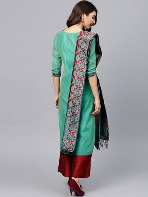green printed Chanderi stitched kurta sets 3