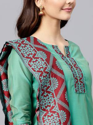 green printed Chanderi stitched kurta sets 4