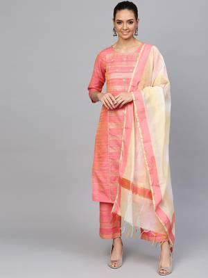 Pink printed Cotton stitched kurta sets 1