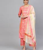 Pink printed Cotton stitched kurta sets