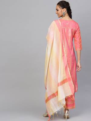 Pink printed Cotton stitched kurta sets 3