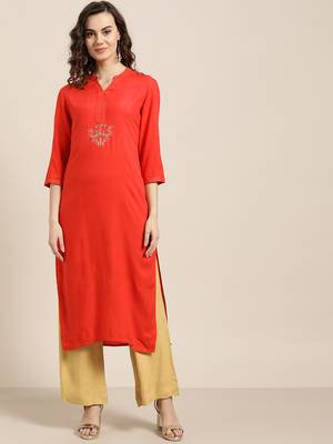 Red printed Rayon stitched kurta sets 1