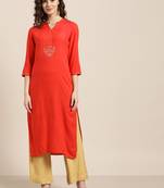 Red printed Rayon stitched kurta sets