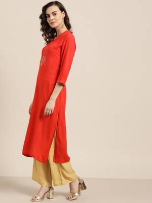 Red printed Rayon stitched kurta sets 2