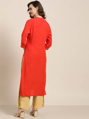 Red printed Rayon stitched kurta sets 3
