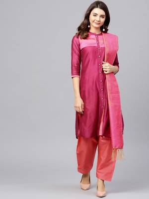 Magenta printed Chanderi stitched kurta sets 1