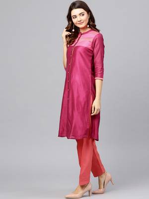 Magenta printed Chanderi stitched kurta sets 2