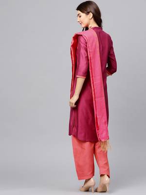 Magenta printed Chanderi stitched kurta sets 3