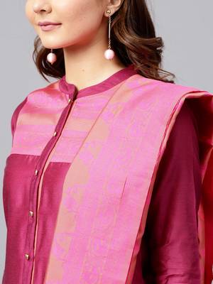 Magenta printed Chanderi stitched kurta sets 4