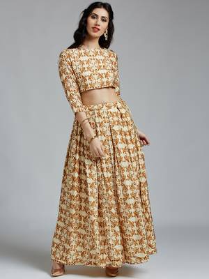Cream printed Silk stitched kurta sets 1