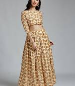 Cream printed Silk stitched kurta sets