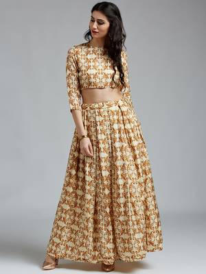 Cream printed Silk stitched kurta sets 2