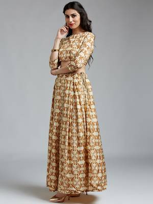 Cream printed Silk stitched kurta sets 3