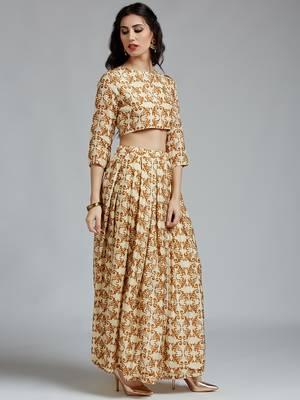 Cream printed Silk stitched kurta sets 4