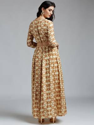 Cream printed Silk stitched kurta sets 5