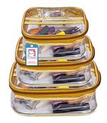 atorakushon   Fabric Multipurpose Make Up Pouches Jewellery Necklace Cosmetic Organizer for Wardrobe Set Of 3 Gold