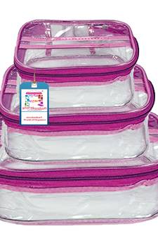 atorakushon   Fabric Multipurpose Make Up Pouches Jewellery Necklace Cosmetic Organizer for Wardrobe Set Of 3 Purple