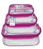 atorakushon   Fabric Multipurpose Make Up Pouches Jewellery Necklace Cosmetic Organizer for Wardrobe Set Of 3 Purple