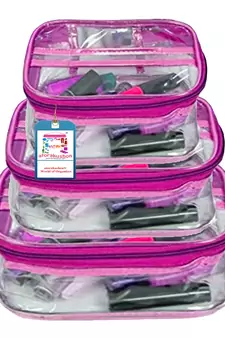 atorakushon   Fabric Multipurpose Make Up Pouches Jewellery Necklace Cosmetic Organizer for Wardrobe Set Of 3 Purple