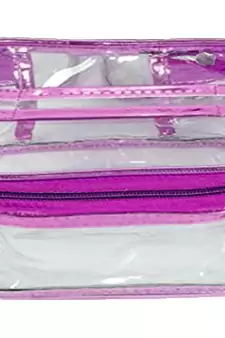atorakushon   Fabric Multipurpose Make Up Pouches Jewellery Necklace Cosmetic Organizer for Wardrobe Set Of 3 Purple