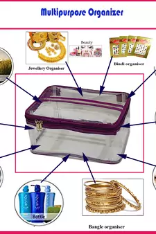 atorakushon   Fabric Multipurpose Make Up Pouches Jewellery Necklace Cosmetic Organizer for Wardrobe Pack of 2 Purple