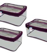 atorakushon   Fabric Multipurpose Make Up Pouches Jewellery Necklace Cosmetic Organizer for Wardrobe Pack of 3 Purple