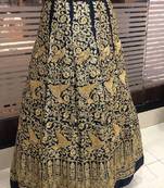 Navy-blue embroidered satin semi stitched lehenga