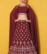 Maroon embroidered art silk semi stitched lehenga