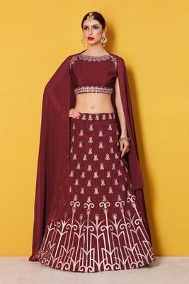 Maroon embroidered art silk semi stitched lehenga 2