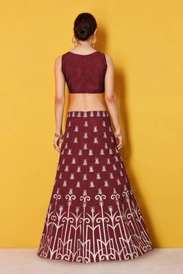 Maroon embroidered art silk semi stitched lehenga 4