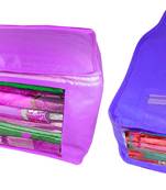 Atorakushon non wovan Fabric Combo Saree Cover Blouse Clothes Storage Bag Wardrobe Organiser Set of 2 (Purple)