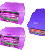 Atorakushon non wovan Fabric Combo Saree Cover Blouse Clothes Storage Bag Wardrobe Organiser Set of 3 (Purple)