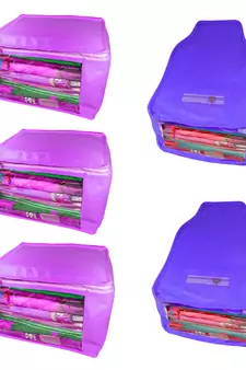 Atorakushon non wovan Fabric Combo Saree Cover Blouse Clothes Storage Bag Wardrobe Organiser Set of 5 (Purple)