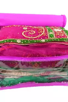 Atorakushon non wovan Fabric Combo Saree Cover Blouse Clothes Storage Bag Wardrobe Organiser Set of 5 (Purple)