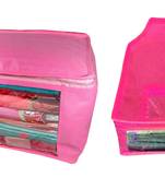 Atorakushon non wovan Fabric Combo Saree Cover Blouse Clothes Storage Bag Wardrobe Organiser Set of 2 (Pink)