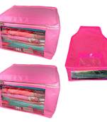 Atorakushon non wovan Fabric Combo Saree Cover Blouse Clothes Storage Bag Wardrobe Organiser Set of 3 (Pink)