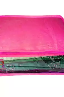 Atorakushon non wovan Fabric Combo Saree Cover Blouse Clothes Storage Bag Wardrobe Organiser Set of 3 (Pink)