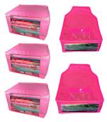 Atorakushon non wovan Fabric Combo Saree Cover Blouse Clothes Storage Bag Wardrobe Organiser Set of 5 (Pink)