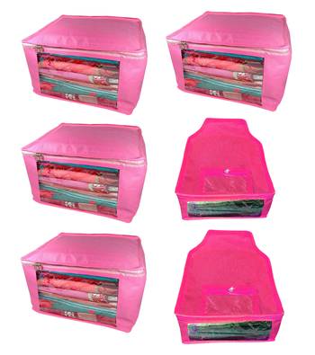 Atorakushon non wovan Fabric Combo Saree Cover Blouse Clothes Storage Bag Wardrobe Organiser Set of 6 (Pink) 1