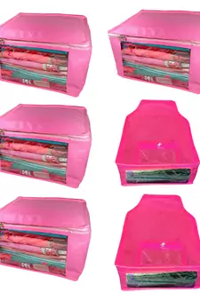 Atorakushon non wovan Fabric Combo Saree Cover Blouse Clothes Storage Bag Wardrobe Organiser Set of 6 (Pink)