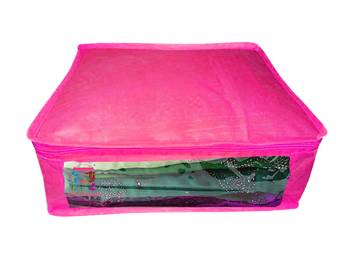 Atorakushon non wovan Fabric Combo Saree Cover Blouse Clothes Storage Bag Wardrobe Organiser Set of 6 (Pink) 2